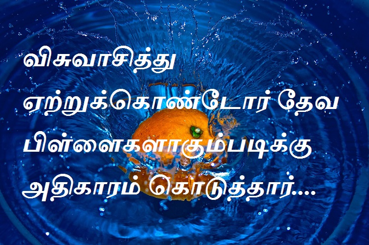 விசுவாசித்து ஏற்றுக்கொண்டோர் தேவ பிள்ளைகளாகும்படிக்கு அதிகாரம் கொடுத்தார்....