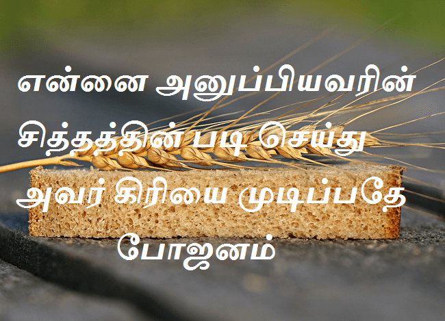என்னை அனுப்பியவரின் சித்தத்தின் படி செய்து அவர் கிரியை முடிப்பதே போஜனம்