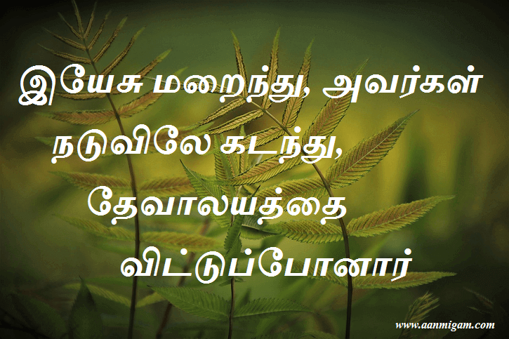இயேசு மறைந்து, அவர்கள் நடுவிலே கடந்து, தேவாலயத்தை விட்டுப்போனார்