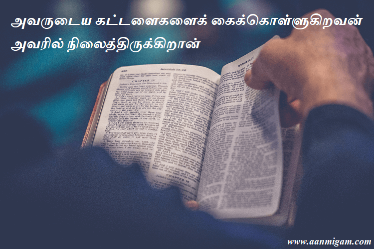 அவருடைய கட்டளைகளைக் கைக்கொள்ளுகிறவன் அவரில் நிலைத்திருக்கிறான்.