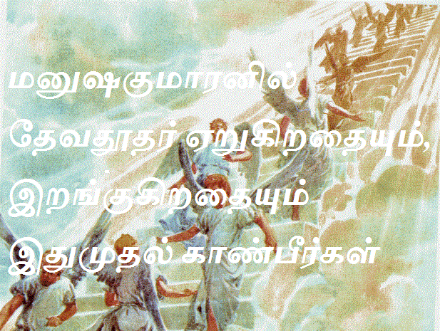 மனுஷகுமாரனில் தேவதூதர் ஏறுகிறதையும், இறங்குகிறதையும் இதுமுதல் காண்பீர்கள்.